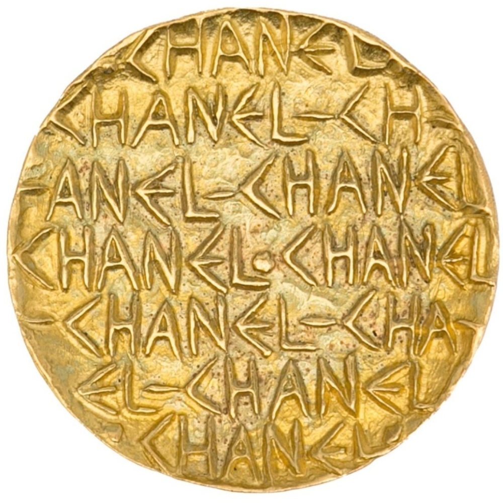 Chanel Gold Round Egyptian-Style Font CC Brooch 1995P